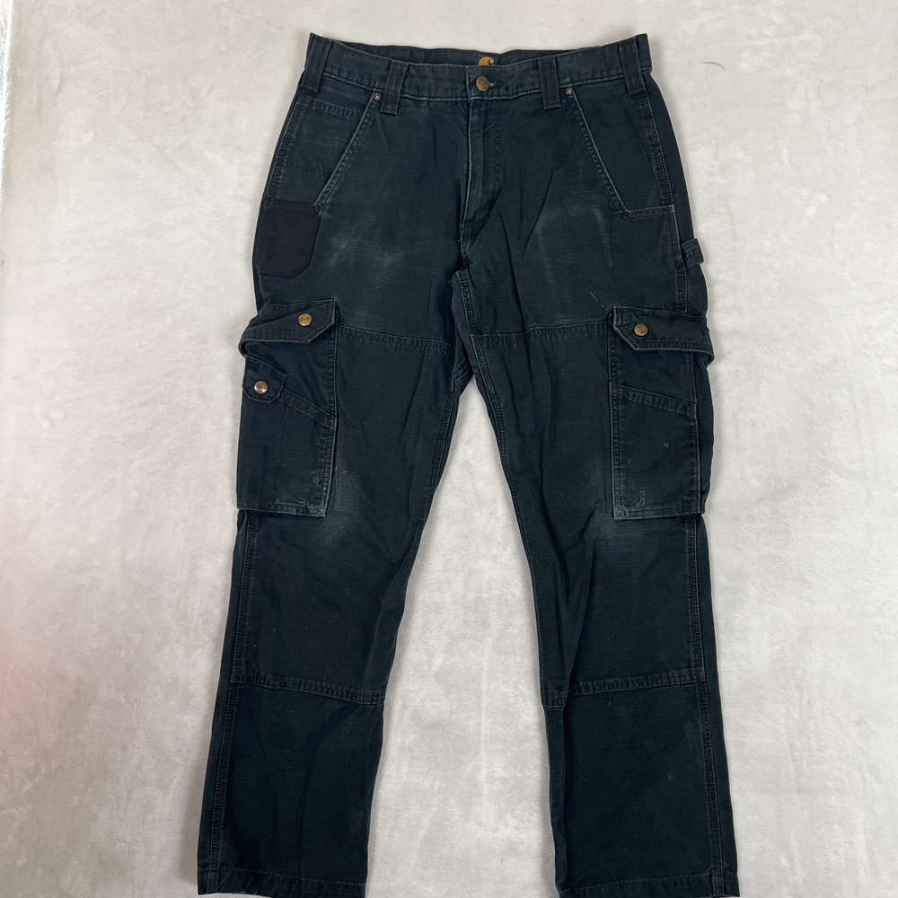 Carhartt B342 Double Knee Cargo Pants Mens 32x30 Black Relaxed Fit Ripstop